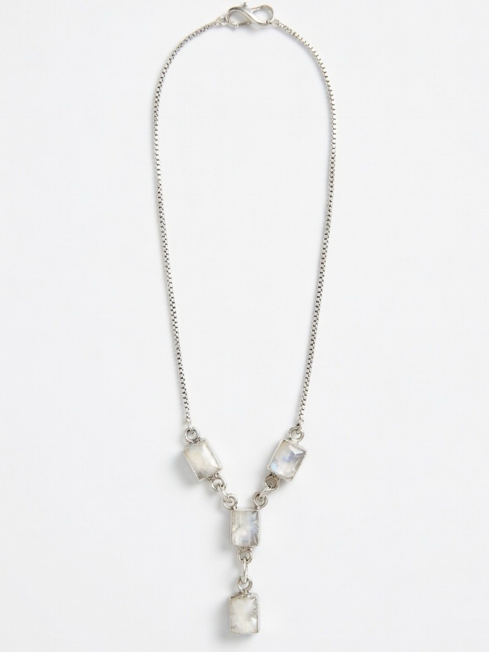 Sterling Silver Rainbow Moonstone Drop Necklace – 925 Marked